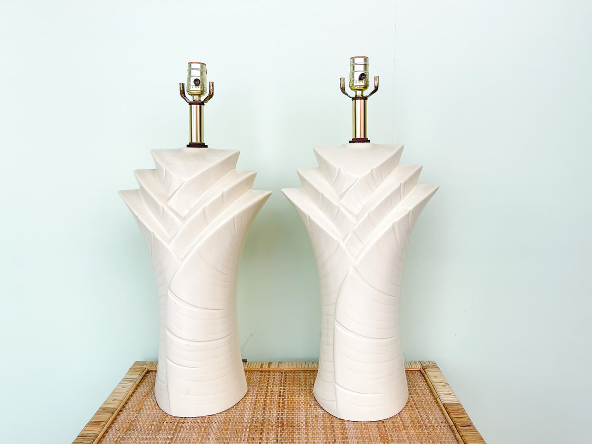 Pair of Cream Art Deco Lamps