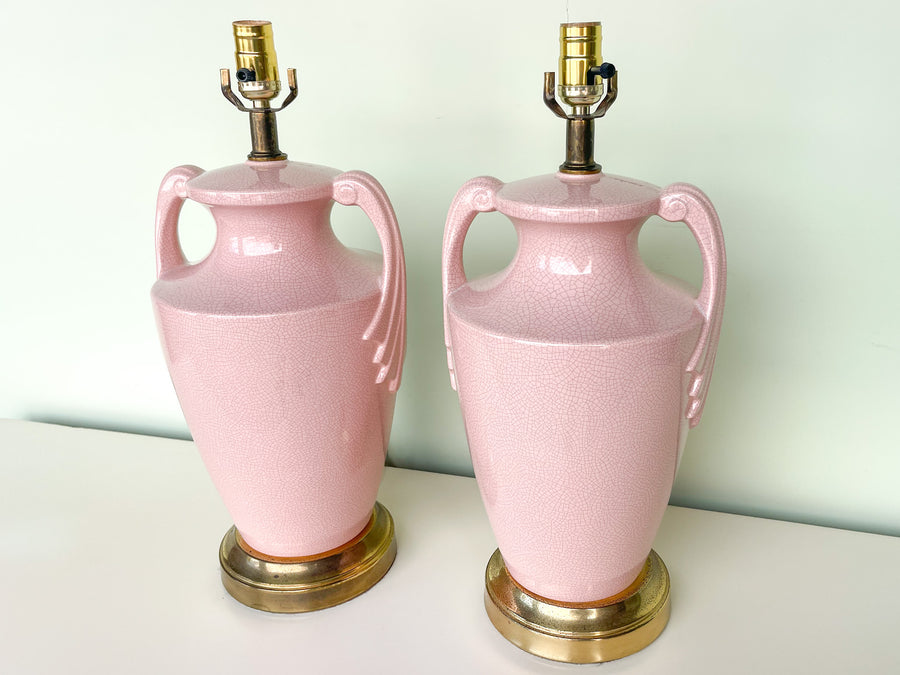 Pair of Pink Chic Crackle Lamps