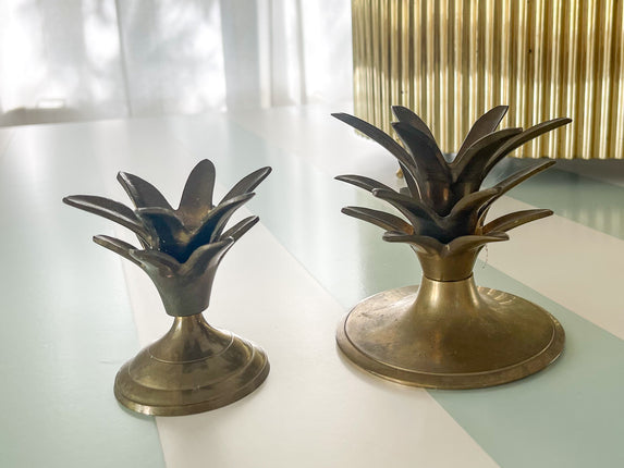 Pair of Brass Palm Frond Candlesticks