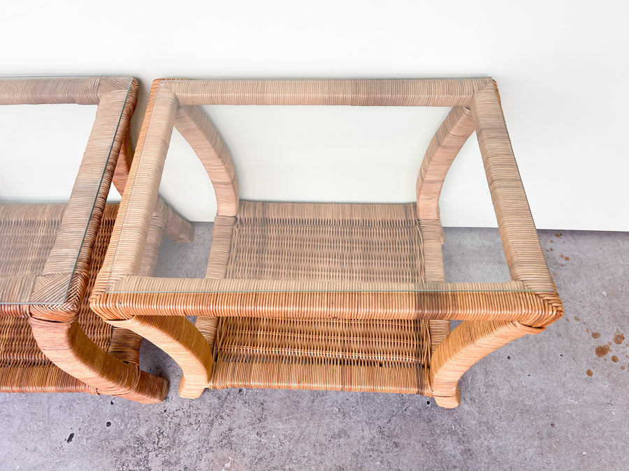 Pair of Island Chic Rattan Side Tables