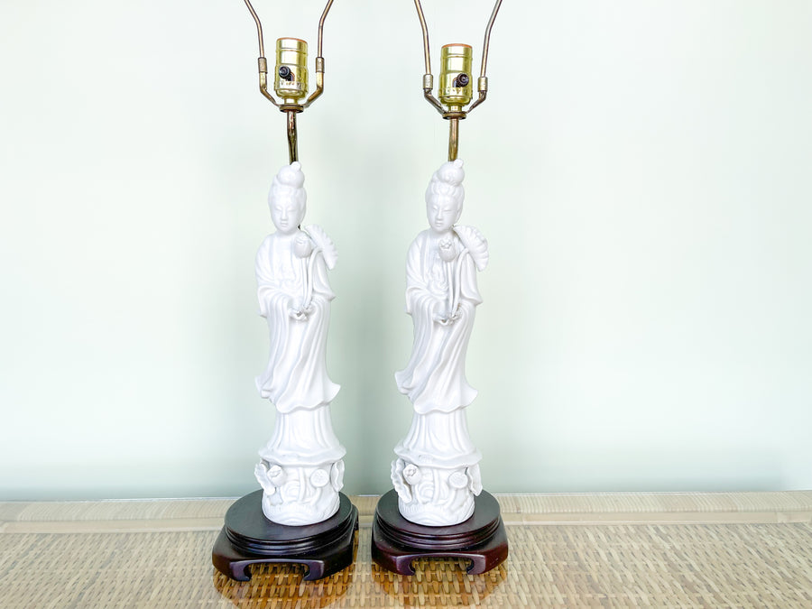 Pair of Porcelain Asian Lady Lamps