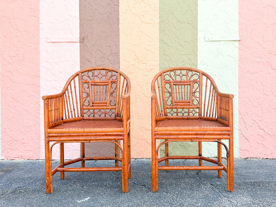 Pair of Tortoiseshell Rattan Brighton Style Chairs