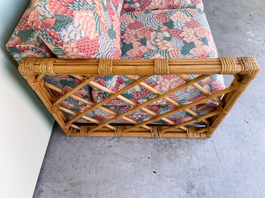 Upholstered Rattan Loveseat