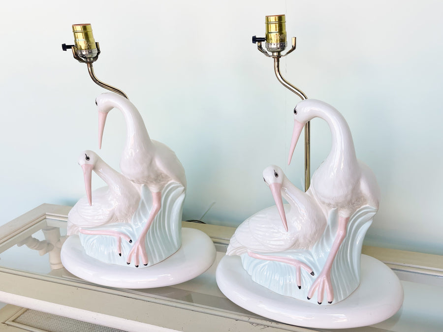 Pair of Old Florida Ibis Lamps