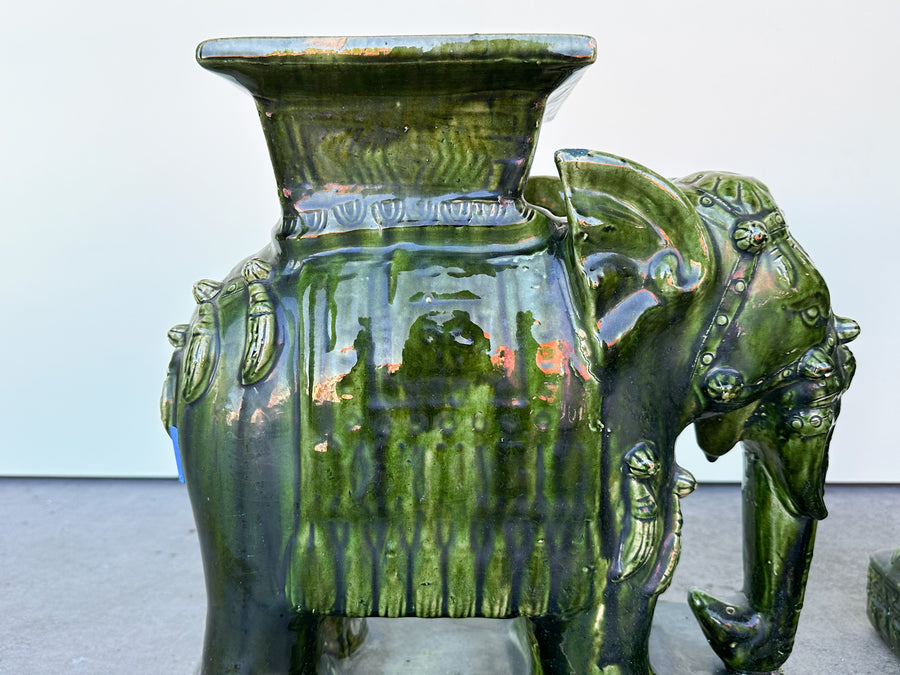 Pair of Terracotta Emerald Green Elephant Garden Seats