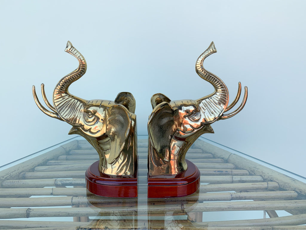 Pair of Brass Elephant Book End