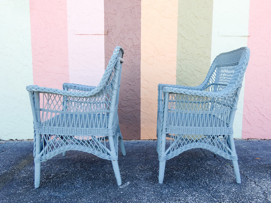Pair of Cornflower Blue Braided Wicker Chairs