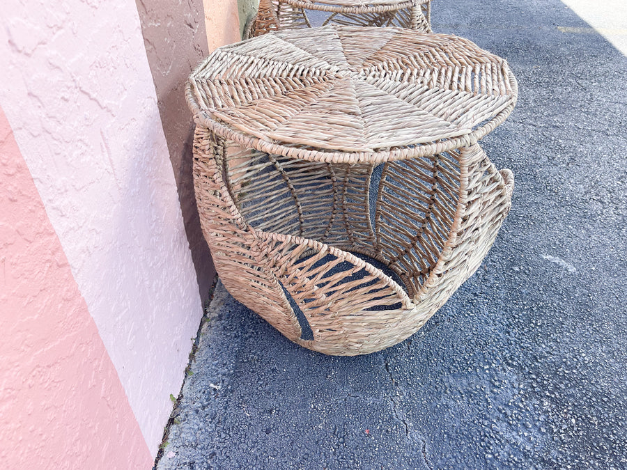 Pair of Modern Seagrass Wrapped Palm Side Tables
