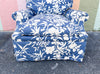 Blue and White Upholstered Chair and Ottoman