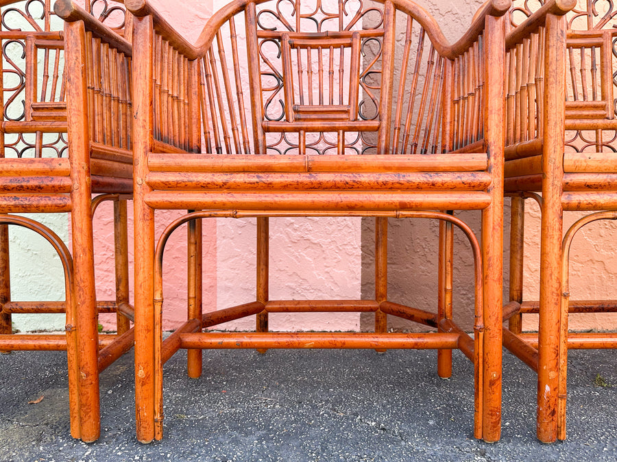 Pair of Tortoiseshell Rattan Brighton Style Chairs