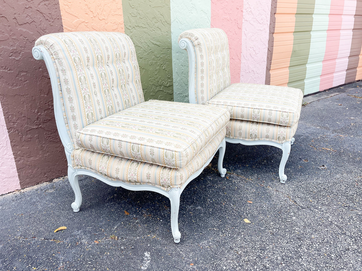 Pair of Granny Chic Upholstered Slipper Chairs