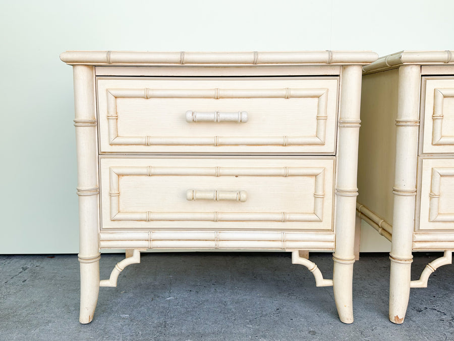 Pair of Palm Beach Chic Faux Bamboo Nightstands