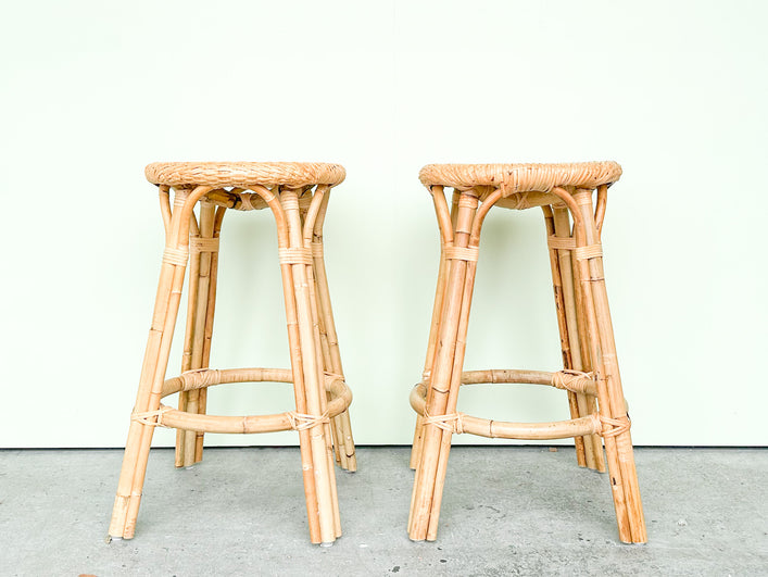 Pair of Modern Rattan Bar Stools