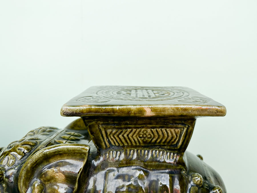 Pair of Terracotta Olive Green Elephant Garden Seats