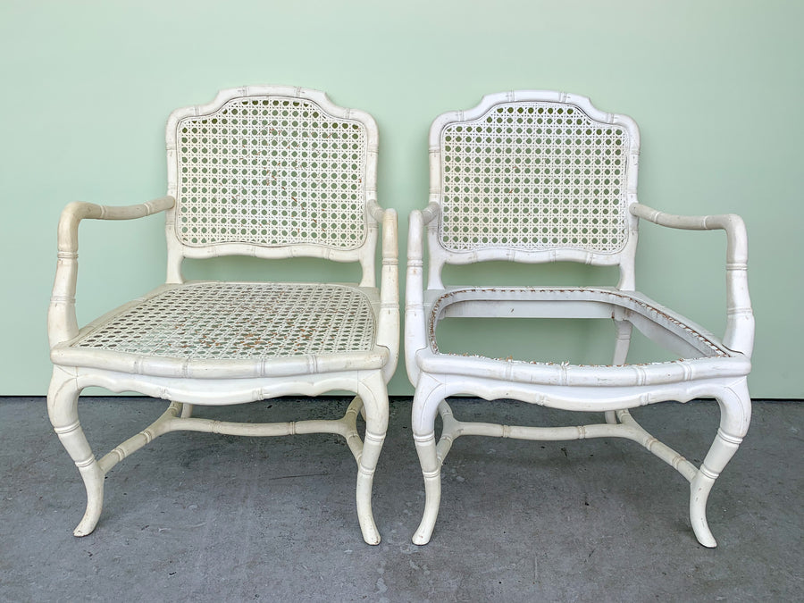 Pair of Faux Bamboo and Cane Arm Chairs