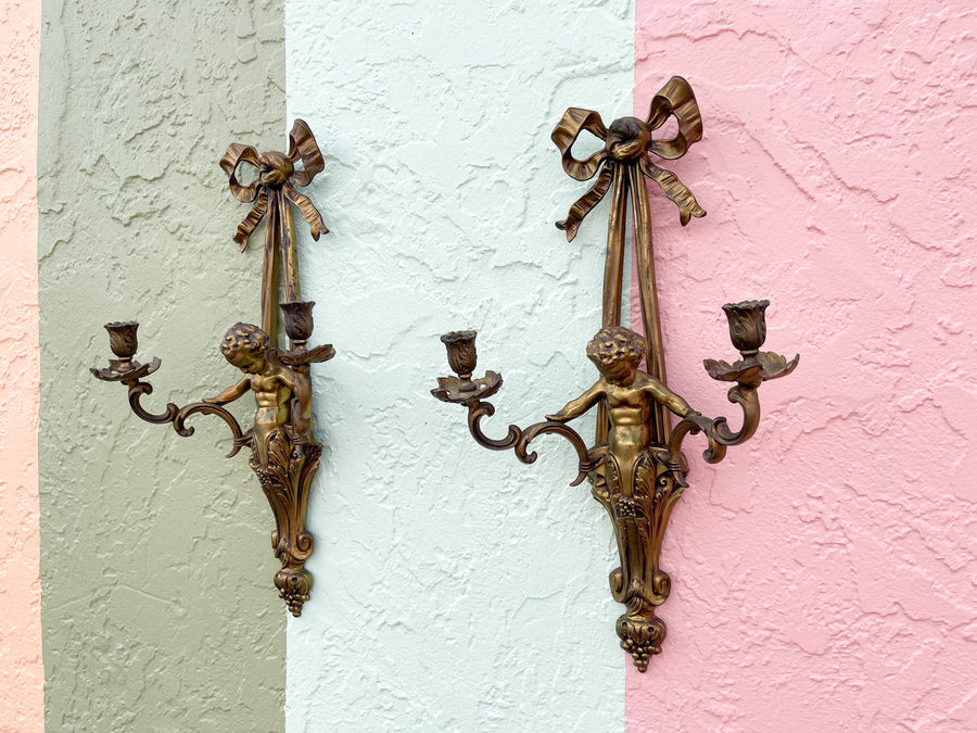 Pair of Regency Bow and Cherub Wall Sconces