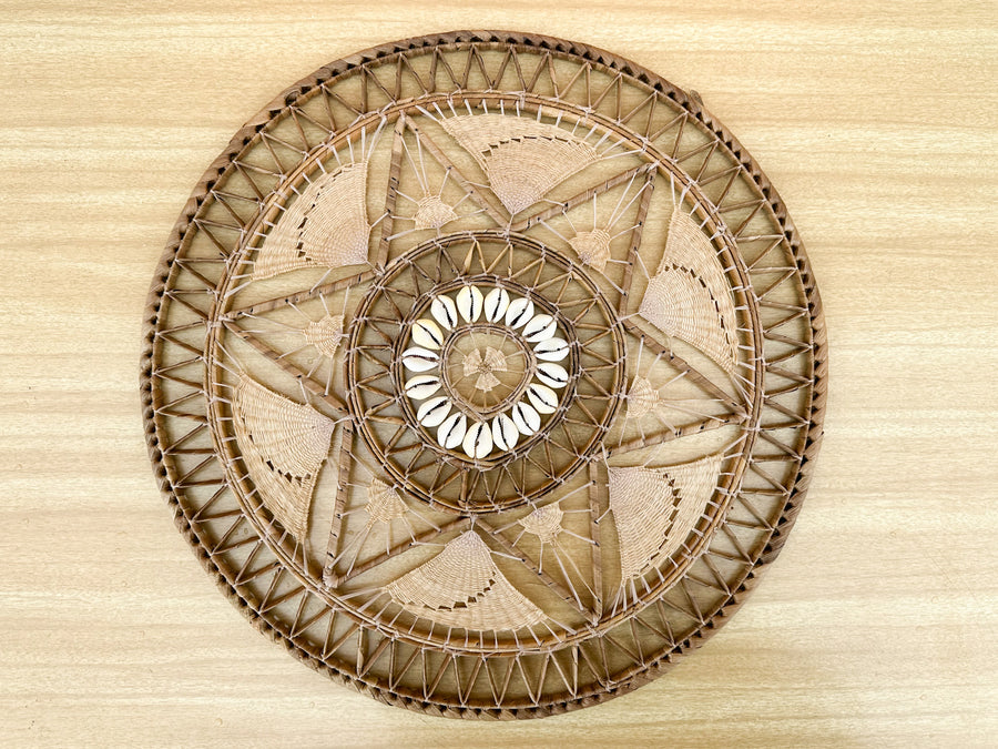 Pair of 70s Chic Rattan and Shell Wall Art