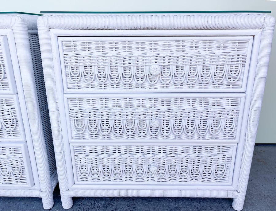 Pair of Wicker Chic Oversized Nightstands
