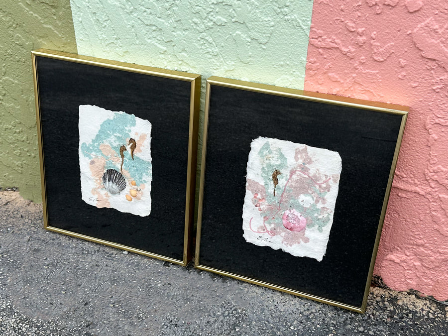 Pair of Linen and Shell Original Art