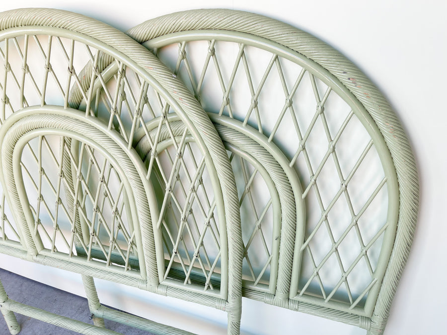 Pair of Seafoam Rattan Twin Headboards