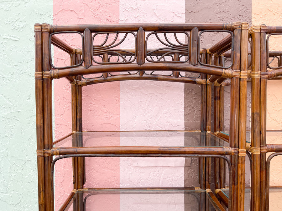 Pair of Island Chic Rattan Etageres