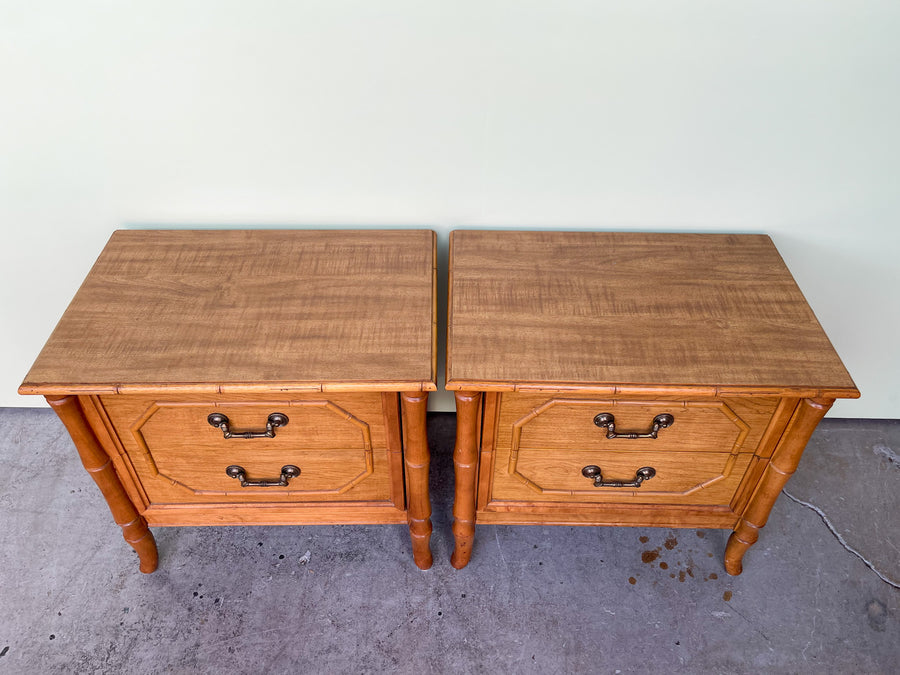 Pair of Natural Faux Bamboo Nightstands