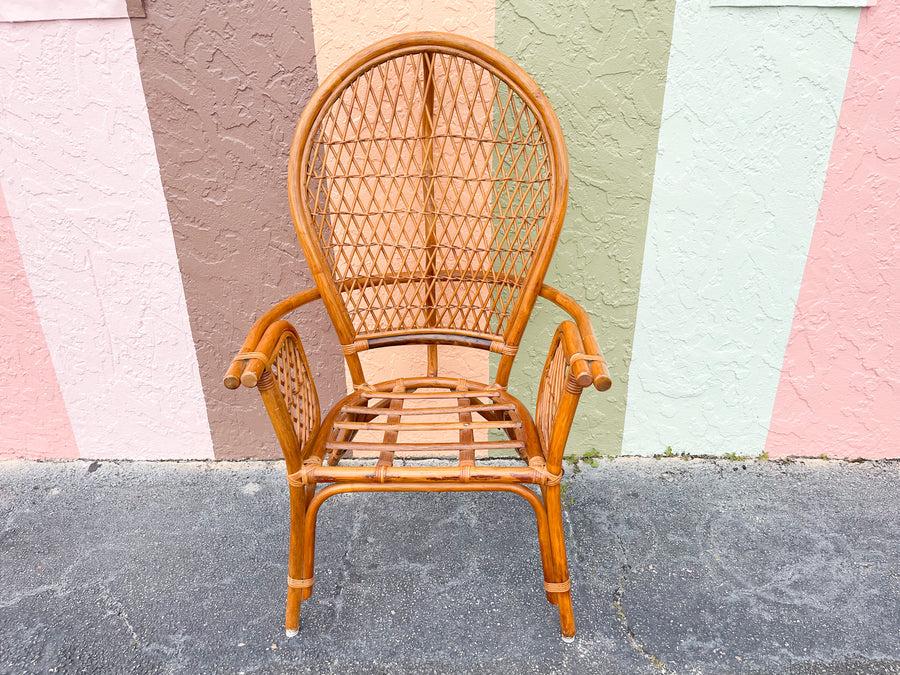 Pair of Coastal Rattan Balloon Back Chairs
