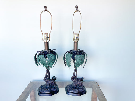 Pair of Curry and Company Elephant Palm Lamps