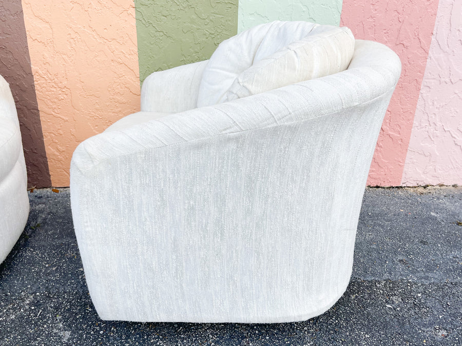 Pair of Winter White Upholstered Swivel Chairs