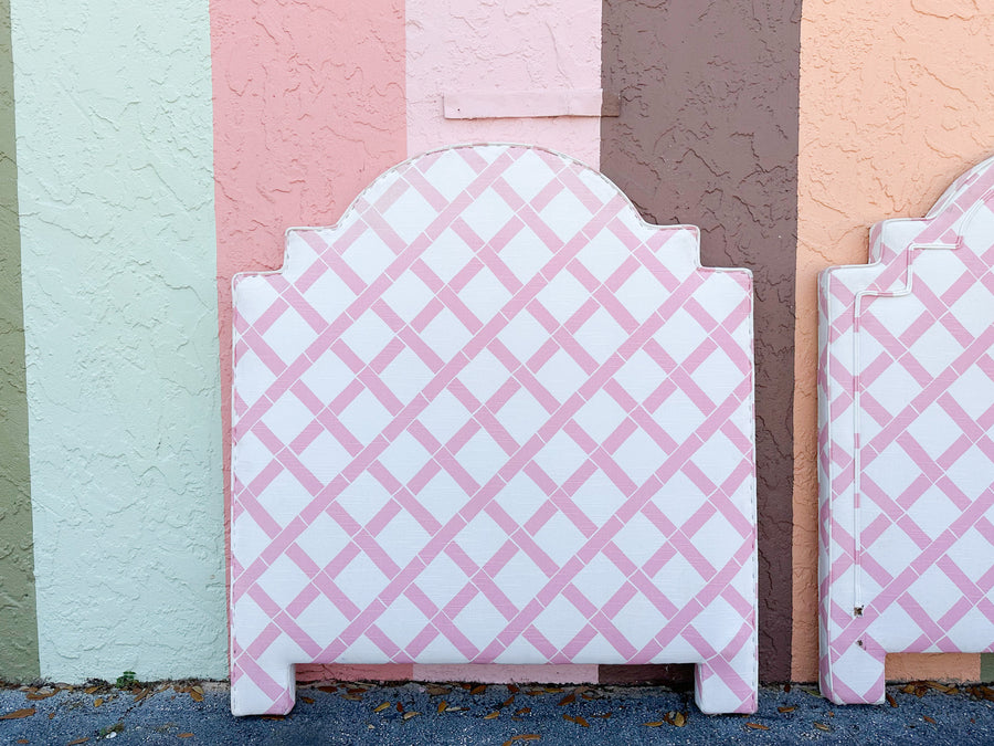 Pair of Pink Lattice Upholstered Twin Headboards