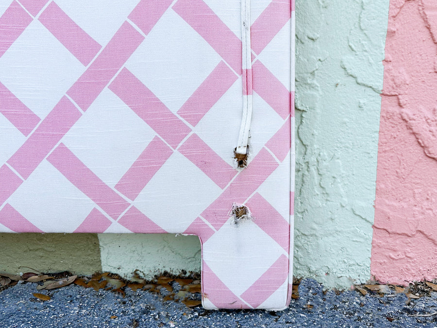 Pair of Pink Lattice Upholstered Twin Headboards