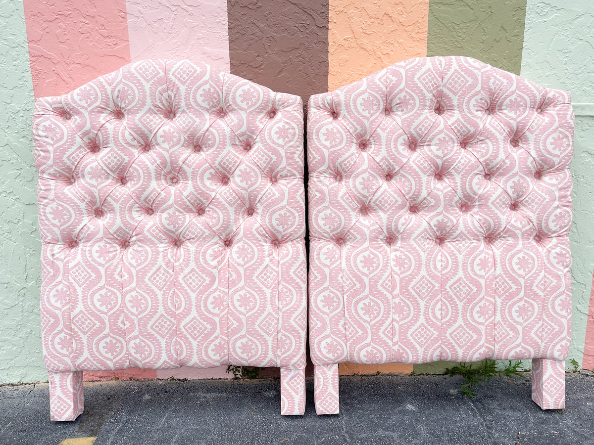 Pair of Blush Ikat Upholstered Twin Headboards