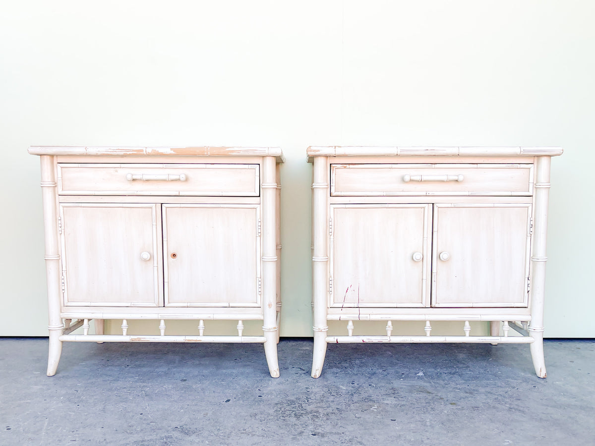 Pair of Century Faux Bamboo Nightstands