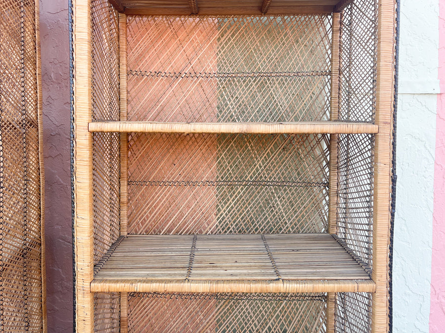 Pair of Coastal Buri Rattan Etageres