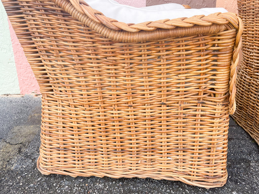 Pair of Braided Rattan Lounge Chairs