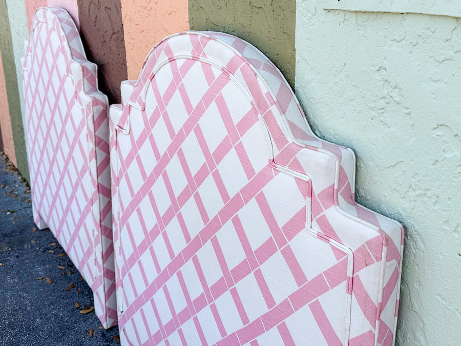 Pair of Pink Lattice Upholstered Twin Headboards