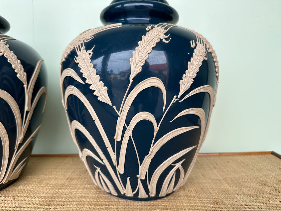 Pair of Sheaf of Wheat Navy Icing Lamps