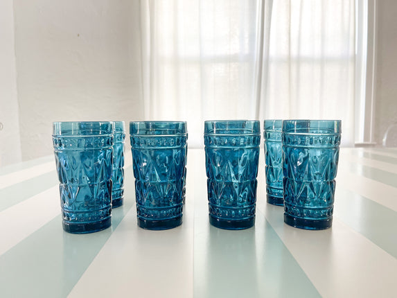 Set of Eight Ocean Blue Glassware
