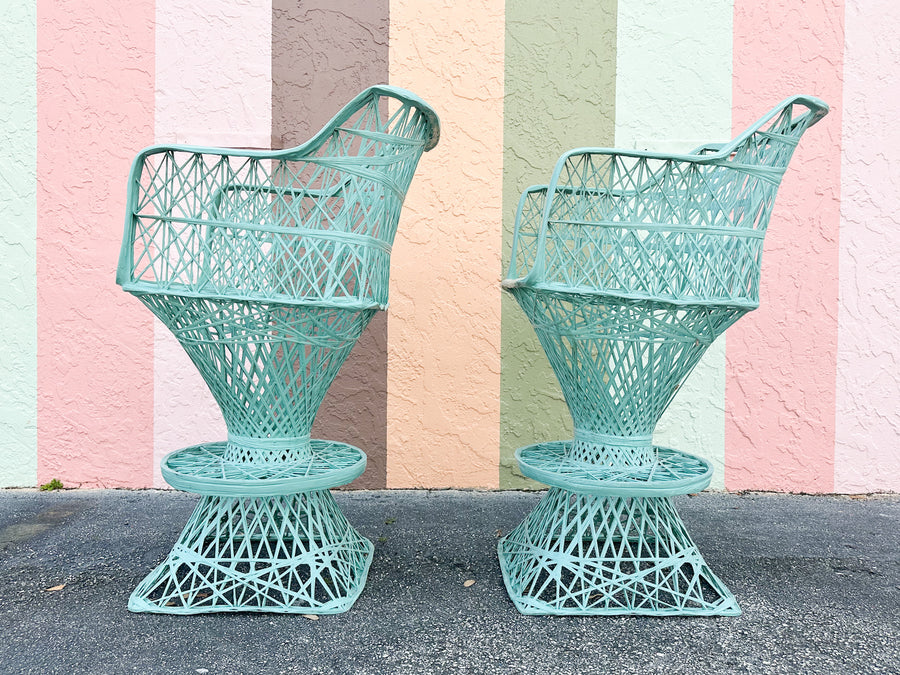 Pair of Seafoam Webspun Bar Stools