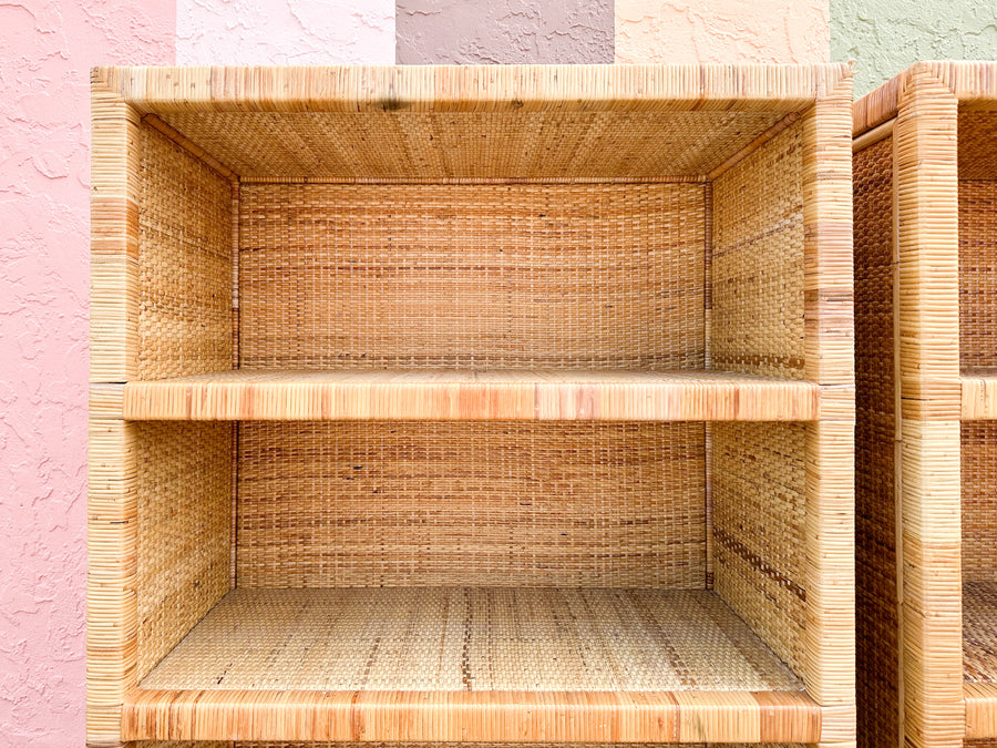 Pair of Rattan Wrapped Cabinets