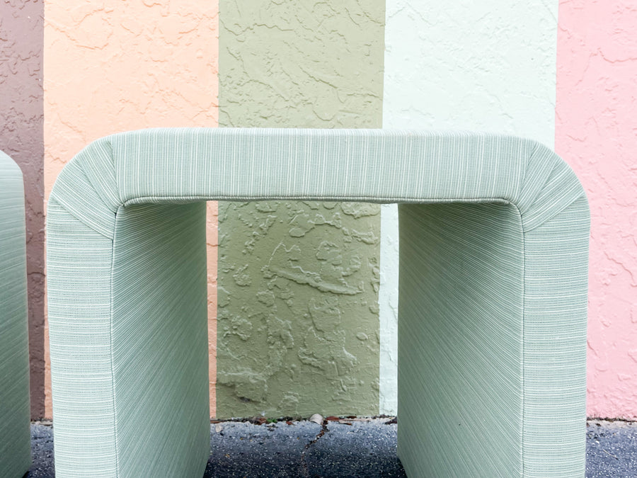Warehouse Wednesday: Pair of Seafoam Upholstered Side Tables