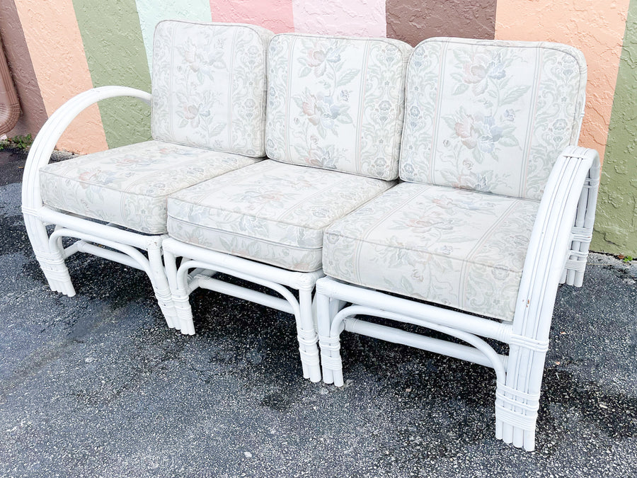 Granny Chic Painted Rattan Sofa