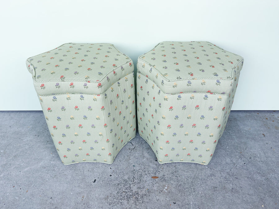 Pair of Gingham Floral Ottomans