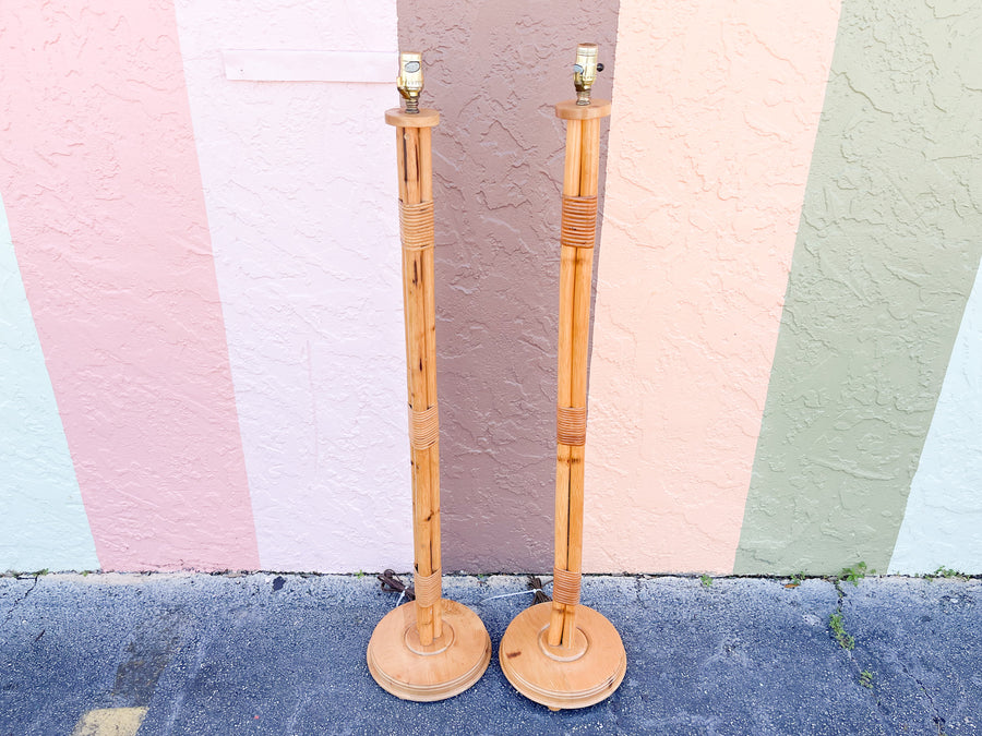 Pair of Old Florida Bamboo Floor Lamps