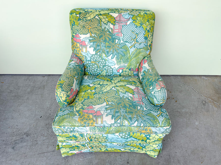 Pair of Palm and Pagoda Upholstered Chairs