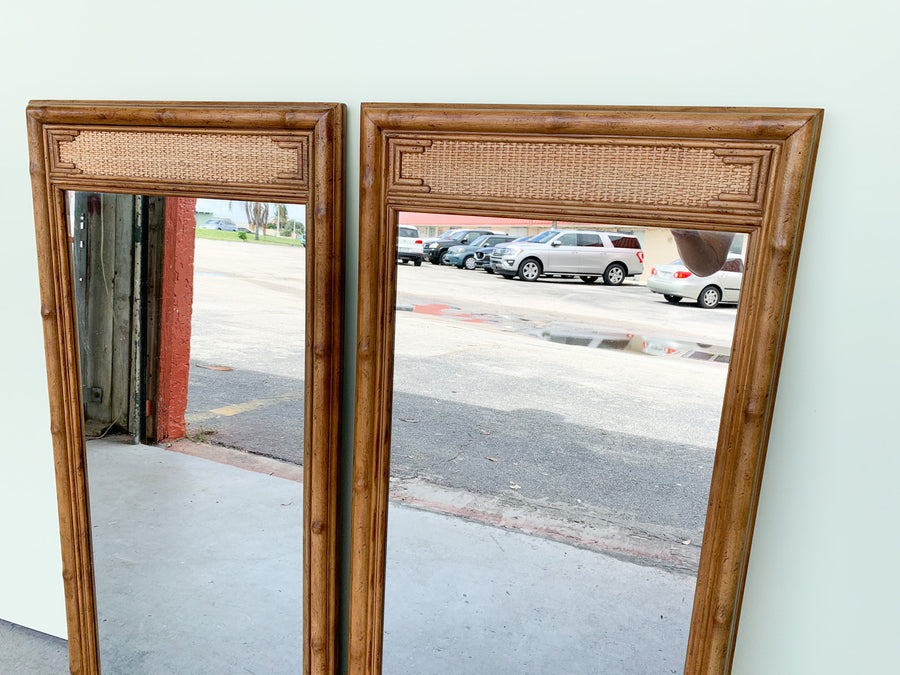 Pair of Faux Bamboo and Seagrass Mirrors