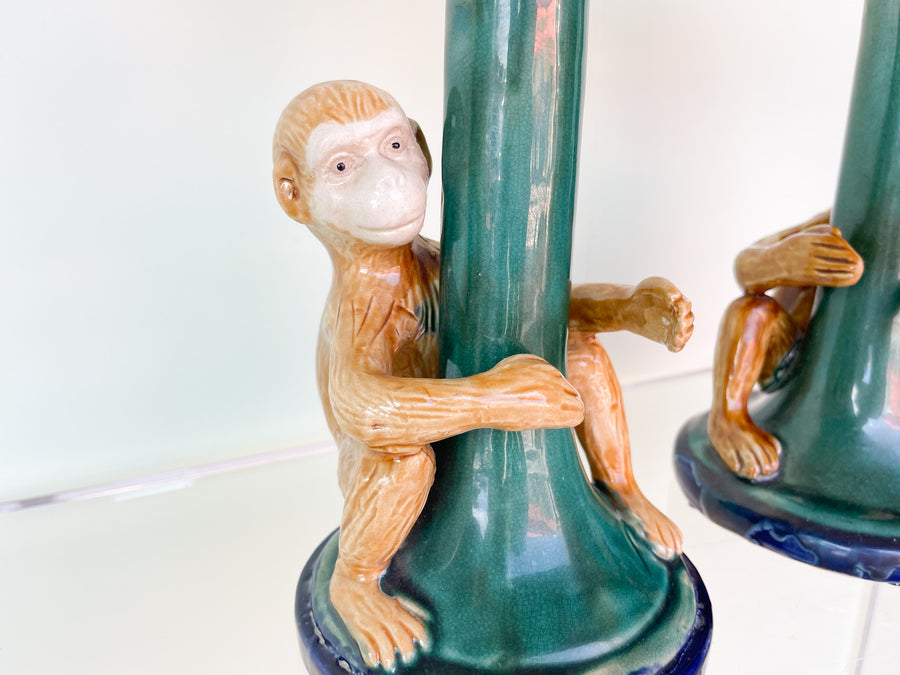 Pair of Whimsical Monkey Candlesticks