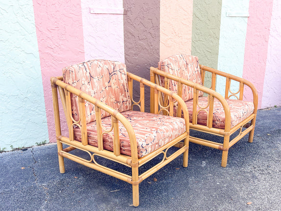 Pair of Old Florida Rattan Lounge Chairs