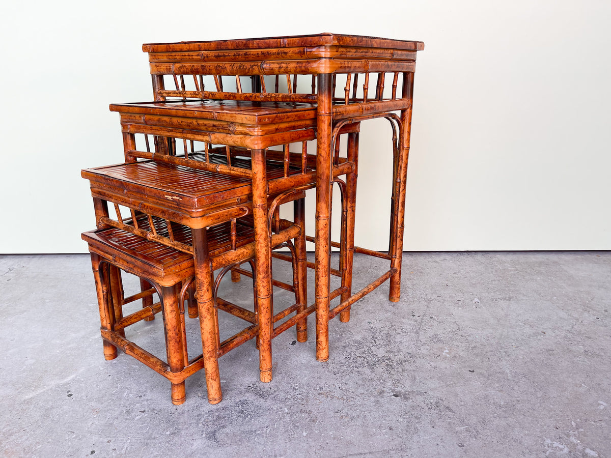 Set of Four Tortoiseshell Bamboo Nesting Tables