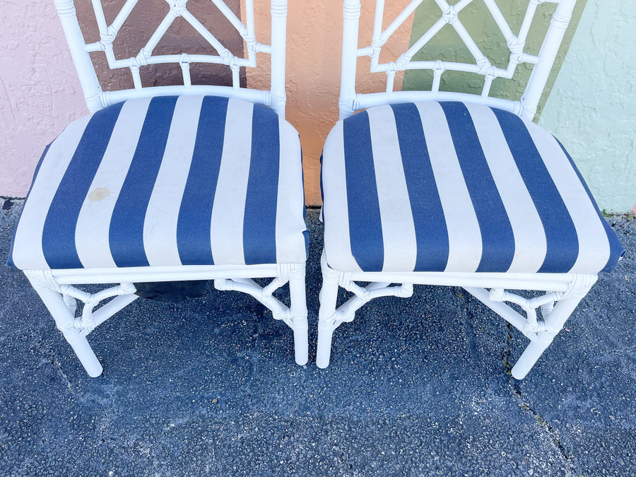 Pair of Striped Rattan Chairs